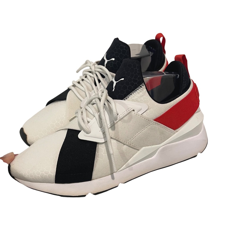 Puma Muse Maia Womens 8.5 White Black Red Streetwear 370316-01 Athleisure Shoes